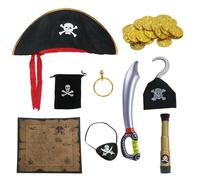Celebration Directre Pirate Costume Accessories, Halloween Caribbean Pirate Fancy Dress Accessories with Headband, Eye Patches, Gold Coins, Necklace for Halloween Cosplay