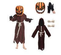 Celebration Directre Scary Pumpkin Costume, Pumpkin Grim Reaper Costume with Halloween Mask Black Gloves Halloween Fancy Dress Accosseries for Masquerades and Theme Parties