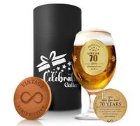 Celebration Gallery Beer Glasses 70th Birthday Gifts - Personalised Gifts for Men Custom Mug with Wooden Coaster - 400ml Pint Glasses Beer Gifts - Food-Grade Glass Mugs for Men in Elegant Gift Box