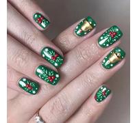 Celebration Holiday Set of 24 Snowflake Green Bell Cherry Art ABS Artificial Nails for Christmas ABS Christmas Nails Gift Box