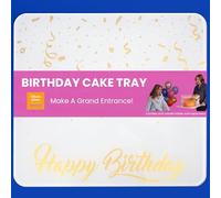 Celebration Stadium Birthday Cake Tray - Durable Acrylic Cake Holder with Happy Birthday Design - Reusable Party Tray Platter - Party Decorations - Dessert Base - 20 ½” W x 18 ½” D (White and Gold)
