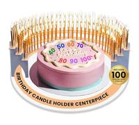 Celebration Stadium White Candle Holder Centerpiece for Milestone Birthdays - Perfect for 40th, 50th, 60th, 70th, 80th, 90th, and 100th - Includes 100 Gold Birthday Candles - Elegant Cake Decorations