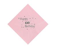 Celebration Station 60th Birthday Luxury 3 Ply Tissue Napkins/Serviettes in PINK. Embossed in Silver Foil. 33cm x 33cm Square. Pack 15 beautiful napkins