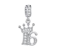 Celebration Tiara Crown 16 Birthday Number Dangle Charm fits Pandora Charms Bracelets Gift Love Women Clear Cubic Zirconia Family Cubic Zirconia Silver
