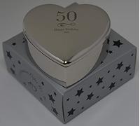 celebrationgiftsforall 50th 50 Birthday Silver Finish Elegant Engraved Heart Jewellery Trinket Box