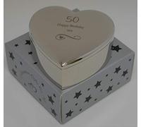 celebrationgiftsforall 50th 50 Birthday Silver Finish Elegant Engraved Heart Jewellery Trinket Box in Silver PresentationBox