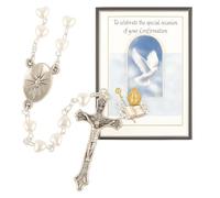 celebrationgiftsforall Confirmation Pearl White Heart Rosary in a Plastic Case with a How to Pray The Rosary and Mysteries Recital Details/Prayer Gift Set for him or Her