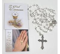 celebrationgiftsforall First Holy Communion Clear Glass Rosary, How to Pray the Rosary Leaflet and a Communion Gift Tag in a Presentation Box for him or her
