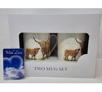 celebrationgiftsforall Two Matching Highland Cow and Calf Giftset Boxed Mugs with Sentiment Wallet Card