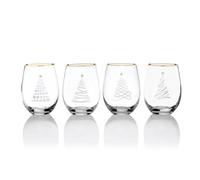 Celebrations by Mikasa Holiday Christmas Trees Stemless Wine, Set of 4, 18 Ounce