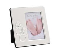 Celebrations - Hello Baby 3" x 4" - Newborn Baby Silver Plated Square Self-Standing Picture Photo Frame with Booties Icon. Gift and Display Frame Celebrating Babies, Life, Mothers