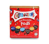 Celebrations Hot Chocolate Dolce Gusto Compatible Pods - Twix, Mars, Bounty, Snickers, Galaxy, Malteser, Milky Way & Galaxy Caramel Flavors - 1 Box, 8 Capsules