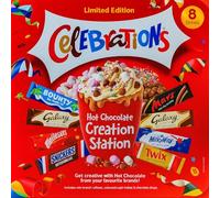 Celebrations Hot Chocolate Station Gift Set With Marshmallow Sprinkles Chocolate Drops Instant Cocoa Drink Mix Festive Eve including Bounty, Galaxy, Malterers, Snickers, Mars, Caramel, MilkyWay, Twix