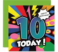 Celebratory 10th Birthday Card - Bursting with Birthday Energy - Bold Comic-style Design with Vibrant Colours - 145mm Square, Envelope Included