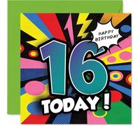 Celebratory 16th Birthday Card - Bursting with Energy - Bold 16 Design in Vibrant Colours - Perfect for Marking Their Milestone Day - 145mm Square, Envelope Included