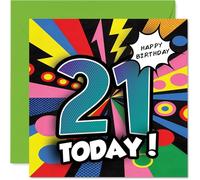 Celebratory 21st Birthday Card - Level Up the Fun - Bold Comic-style 21st Design in Vibrant Colours - Instantly Lifts the Party Mood - 145mm Square, Envelope Included
