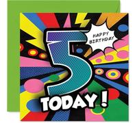 Celebratory 5th Birthday Card - Bright and Cheerful - Big Bold Number 5 with Festive Touches - Guaranteed to Make Their Special Day Pop - 145mm Square, Envelope Included