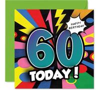 Celebratory 60th Birthday Card - Bursting with Colour and Comic Flair - Bold 60 TODAY Design for a Milestone Celebration - 145mm Square, Envelope Included