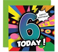 Celebratory 6th Birthday Card - Big Comic Number 6 Splash - Vibrant Multicolour Design for a Super Fun Birthday - Bursting with Playful Energy - 145mm Square, Envelope Included