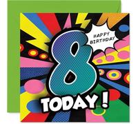 Celebratory 8th Birthday Card - Bursting with Birthday Excitement - Bold Comic Number 8 with Bright Colours - Adds Extra Fun to Their Big Day - 145mm Square, Envelope Included