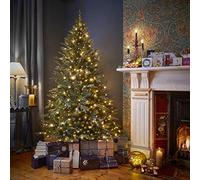 Celebright 7ft / 2.1m Tiffany Christmas Tree Pre-Lit with 300 Vintage White LEDs - 2479 Mixed PE & PVC Tips - Folding Metal Base - Realistic Traditional Norway Spruce