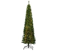 Celebright Artificial Pencil Slim Space Saving Christmas Tree 6ft/1.8m - Pre Lit With 300 Warm White & Multi Colour LED Lights in Green | Size: 6ft Celebright Green 6ft