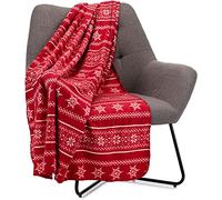 Celebright Christmas Fleece Throw - Large 50 x 60 Inch (127 x 152cm) Fluffy Microfiber Blanket Throw Over for Bed, Sofa, Couch - Plush Snuggly Cosy Winter Warmer - Scandi Nordic Red