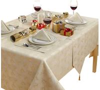 Celebright Christmas Metallic Deer Embossed Design 52inx90in Tablecloth & 8 Napkins in Cream Celebright Cream