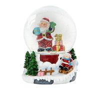 Christmas Musical Snow Globe Large 14cm - Santa & Child Sledging Celebright Red Large