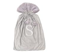 Celebright Christmas Sack with Embroidered Letter 'S' - Festive Holiday Décor for a Memorable Celebration - Faux Fur - Grey