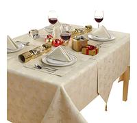Celebright Christmas Tablecloth & Napkins Set - Rectangular 52 x 90 inches (132 x 228 cm) & Pack of 8 Matching Napkins - Ideal for 4-8 Dinner Settings - Embossed Deer - Cream & Metallic Gold