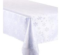 Celebright Christmas Tablecloth Set - Rectangular 52 x 70 inches (132 x 178 cm) - Ideal for 4-6 Dinner Place Settings - Blizzard Snowflake Embossed Design - White