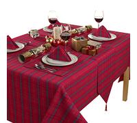 Celebright Christmas Tartan Tablecloth & Napkins Set - Rectangular 52 x 70 inches (132 x 178 cm) & Pack of 6 Matching Napkins - Ideal for 4-6 Dinner Settings - Scottish - Red, Green & Metallic Gold