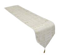 Celebright Christmas Tasselled Table Runner - 13 x 72 Inches (33 x 183 cm) - Ideal Xmas Dinner Table Decorative Settings - Metallic Christmas Theme Embossed Design - Cream & Metallic Gold