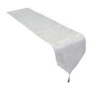 Celebright Christmas Tasselled Table Runner - 13 x 72 Inches (33 x 183 cm) - Ideal Xmas Dinner Table Decorative Settings - Metallic Christmas Theme Embossed Design - White& Metallic Silver