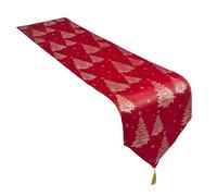 Celebright Christmas Tasselled Table Runner - 13 x 72 Inches (33 x 183cm) - Ideal Xmas Dinner Table Decorative Settings - Metallic Christmas Tree Embossed Design - Red & Metallic Gold