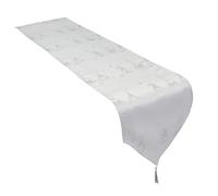 Celebright Christmas Tasselled Table Runner - 13 x 96 Inches (33 x 244 cm) - Ideal Xmas Dinner Table Decorative Settings - Metallic Gonk Thme Embossed Design - White & Metallic Silver