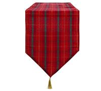 Celebright Christmas Tasselled Table Runner - 13 x 96 inches (33 x 244 cm) - Ideal Xmas Dinner Table Decorative Settings - Scottish Tartan - Red, Green & Metallic Gold