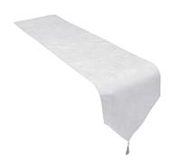 Celebright Christmas Tasselled Table Runner - 13 x 96 Inches (33 x 244 cm) - Ideal Xmas Dinner Table Decorative Settings - Metallic Blizzard Snowflake Embossed Design - White & Metallic Silver