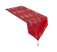 Celebright Christmas Tasselled Table Runner - 13 x 96 Inches (33 x 244 cm) - Ideal Xmas Dinner Table Decorative Settings - Metallic Gonk Theme Embossed Design - Red & Metallic Gold