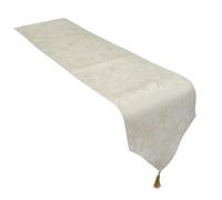 Celebright Christmas Tasselled Table Runner - 13 x 96 Inches (33 x 244 cm) - Ideal Xmas Dinner Table Decorative Settings - Metallic Blizzard Snowflake Embossed Design - Cream & Metallic Gold