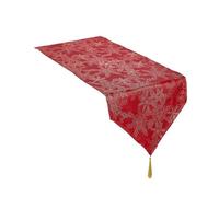 Celebright Christmas Tasselled Table Runner - 13 x 96 Inches (33 x 244 cm) - Ideal Xmas Dinner Table Decorative Settings - Metallic Blizzard Snowflake Embossed Design - Red & Metallic Gold