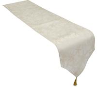Celebright Christmas Tasselled Table Runner Metallic Blizzard Snowflake 13in x 72in in Cream Celebright Cream