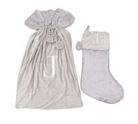 Celebright Matching Christmas Sack & Stocking Set with Embroidered Letter in Light Grey | Size: J Celebright Light Grey J