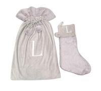 Celebright Matching Christmas Sack & Stocking Set with Embroidered Letter in Light Grey | Size: Large Celebright Light Grey L