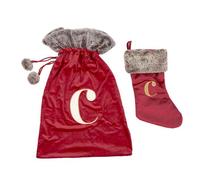 Celebright Matching Christmas Sack & Stocking Set with Embroidered Letter in Red | Size: K Celebright Red K