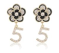 Celebrity Designer Elegant Rhinestone Dangle Drop Luxury Camellia Black Number 5 Earrings Valentine's Day Gift