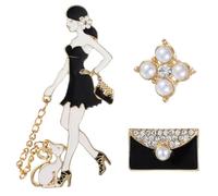 Celebrity Designer Inspired Flower Brooch Pin Gift Set, Lucky Brooches with Imitation Pearl Vintage Imitating Pearl Rhinestone Crystal Brooch Pin for Women for Wedding