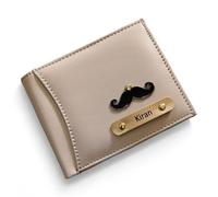 CELED Customized Grain Leather Name and Charm Wallet for Men| Grain Leather| Wallet for Gift, Cream, Free Size, Casual