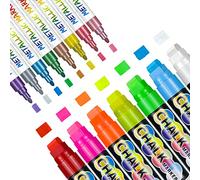 CeleMoon 16 Pack Liquid Chalk Markers - 8 Colors 15mm Jumbo & 8 Metallic 6mm Tips, Wet Erase Window Paint Neo Pens For Blackboard, Chalkboark, Menu Board, Glass, Car, Holiday Decoration